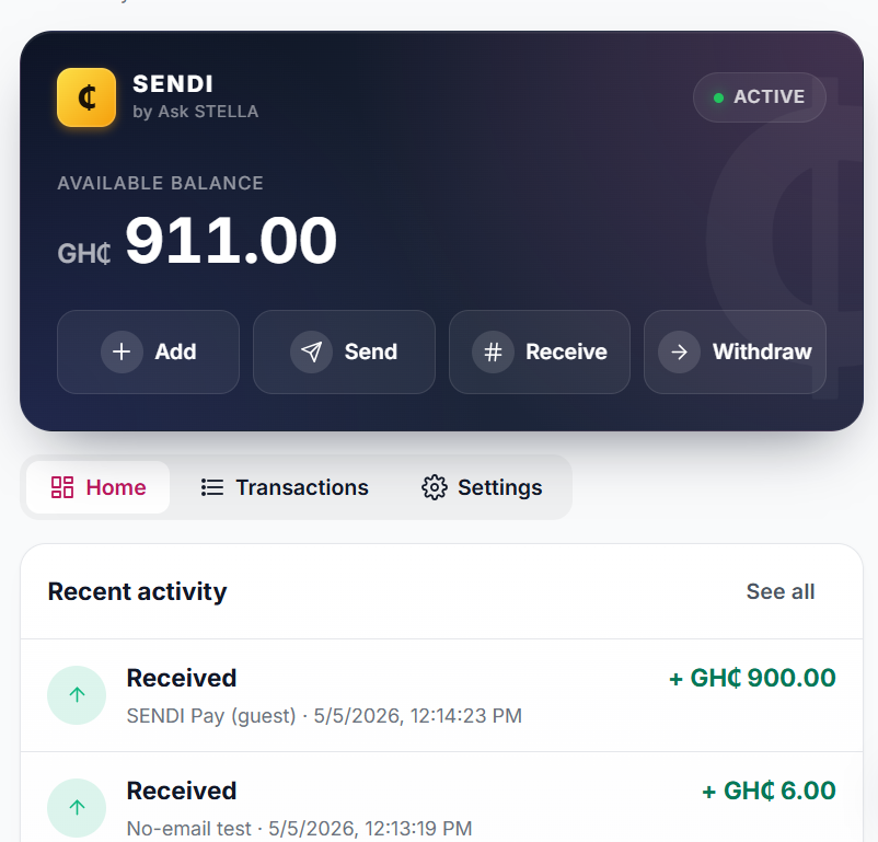Sendi Wallet UI